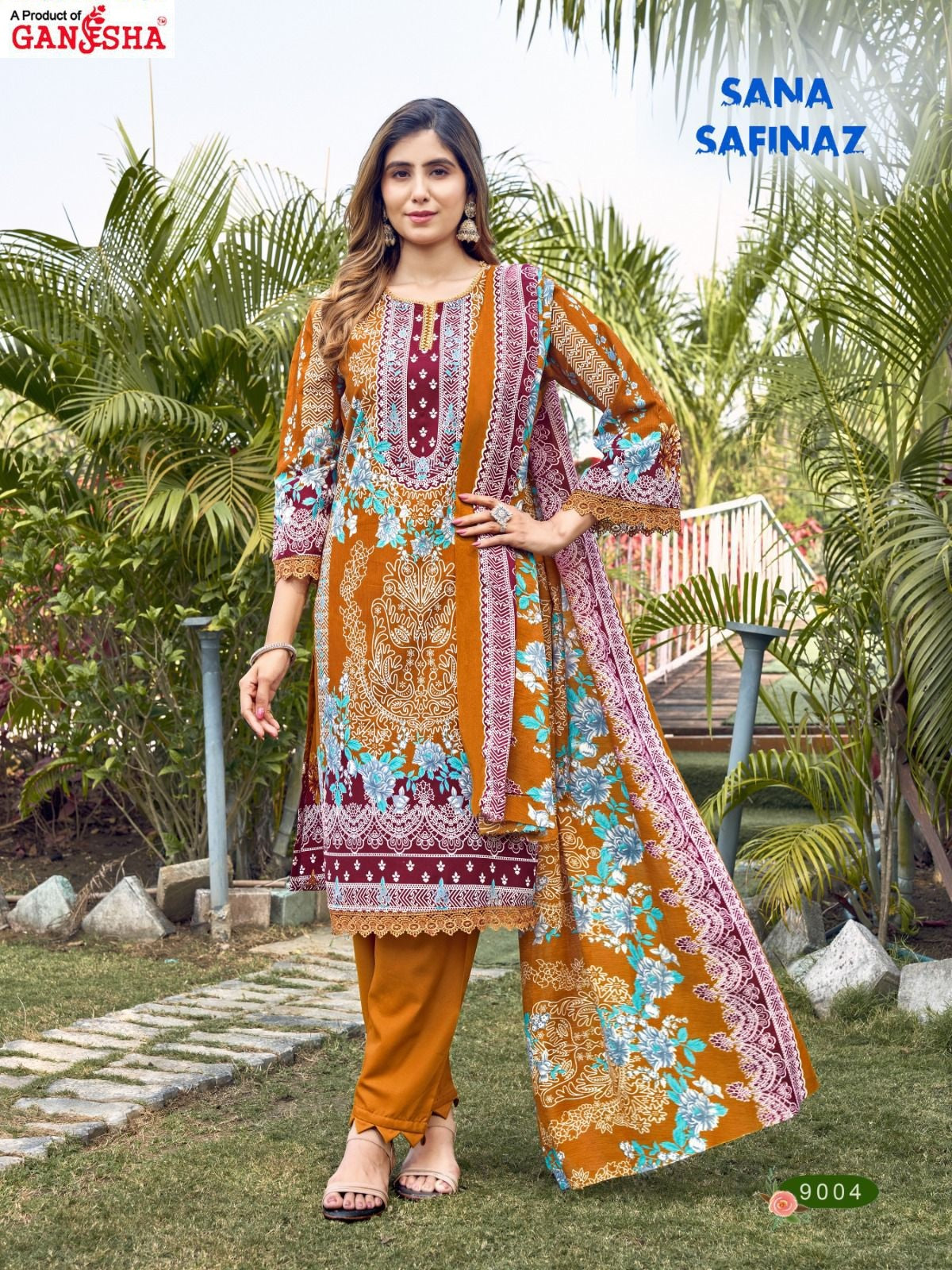 Sana Safina Vol 9 Ganesha Cotton Karachi Salwar Suits Exporter Ahmedabad