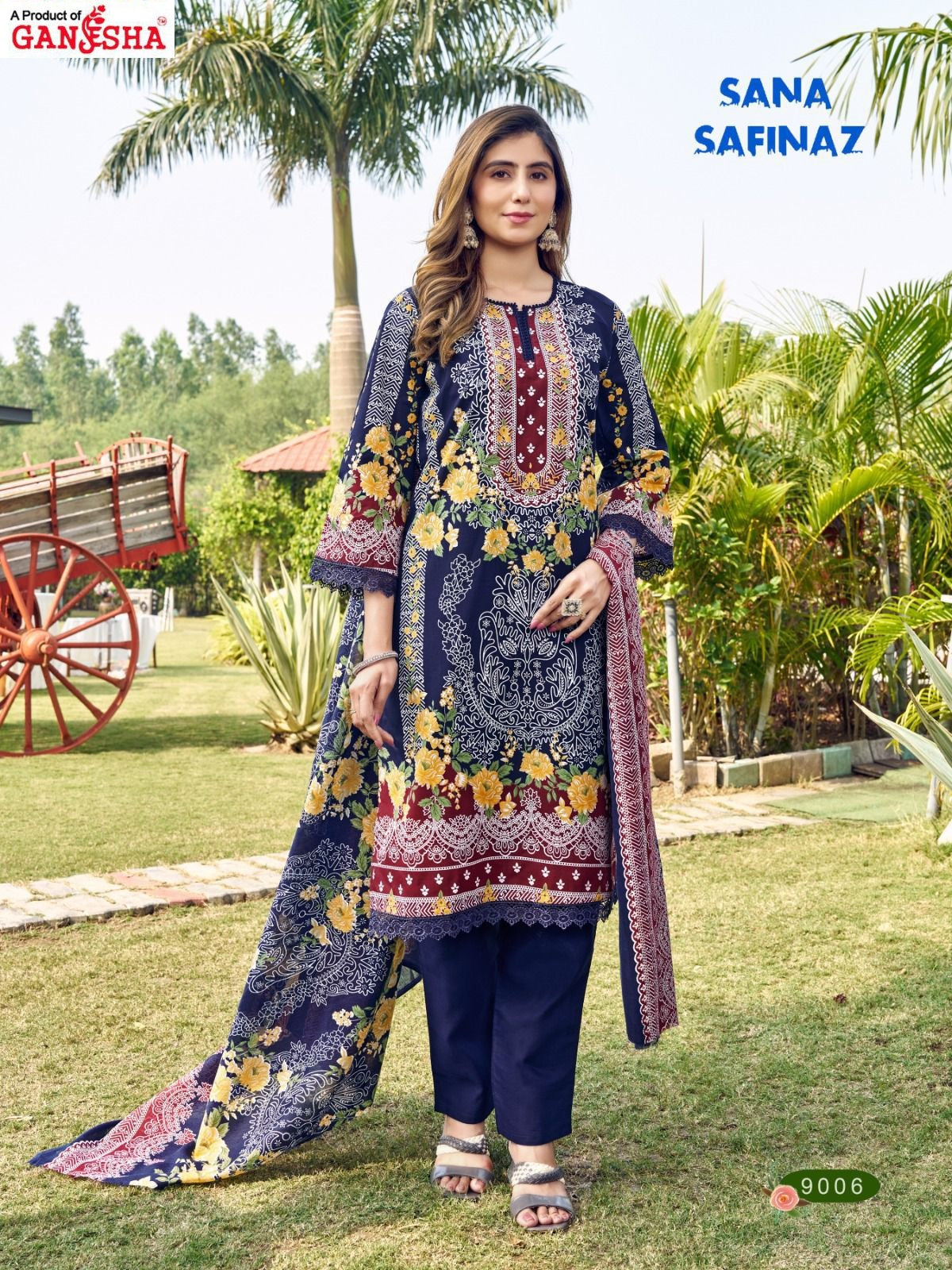 Sana Safina Vol 9 Ganesha Cotton Karachi Salwar Suits Exporter Ahmedabad