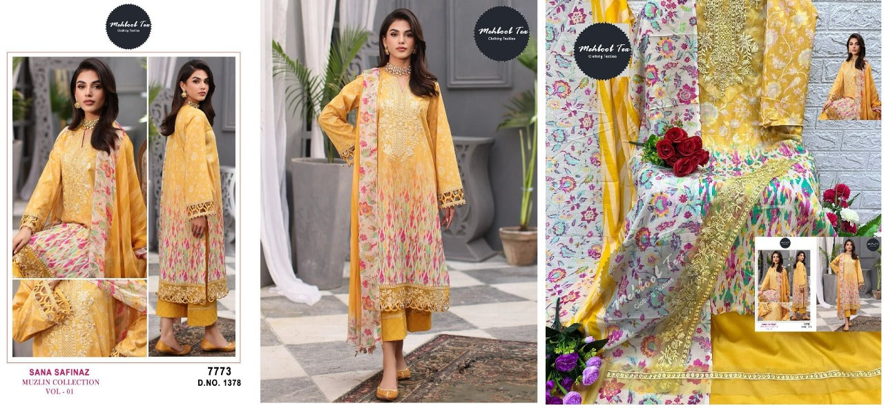 Sana Safinaz Muzlin Collection 1 Mehboob Tex Pure Cotton Pakistani Salwar Suits Wholesaler Ahmedabad