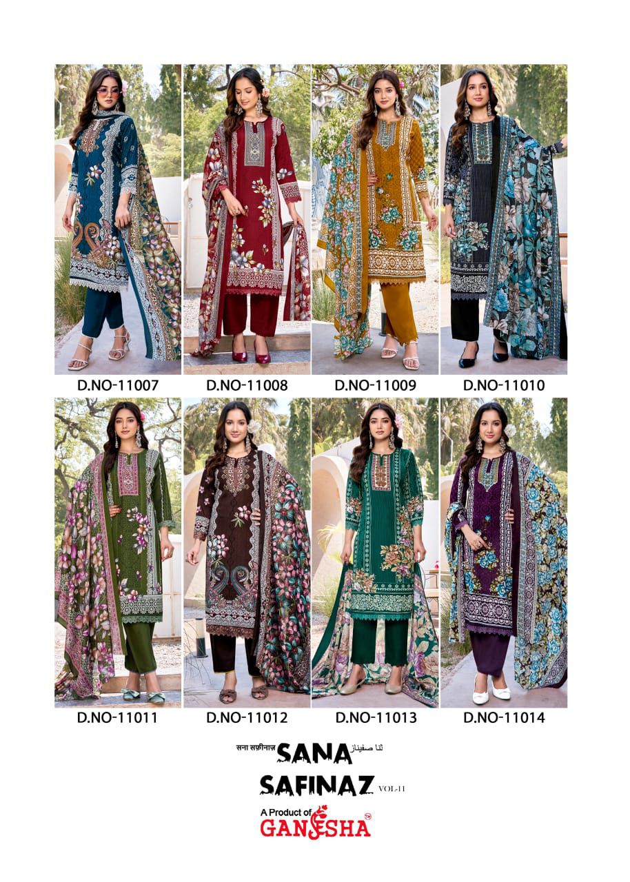 Sana Safinaz Vol 11 Ganesha Mix Cotton Karachi Salwar Suits Supplier India