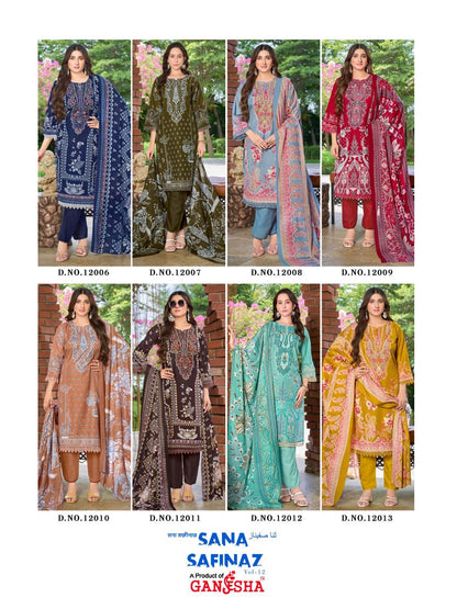 Sana Safinaz Vol 12 Ganesha Mix Cotton Karachi Salwar Suits Supplier India
