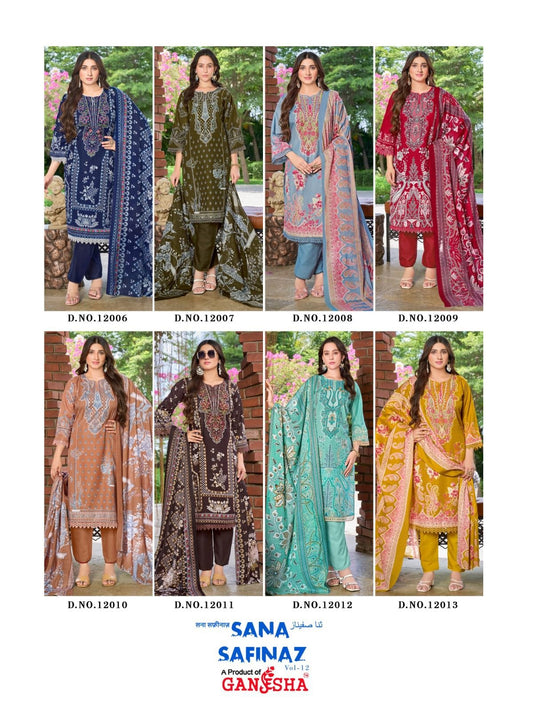 Sana Safinaz Vol 12 Ganesha Mix Cotton Karachi Salwar Suits Supplier India