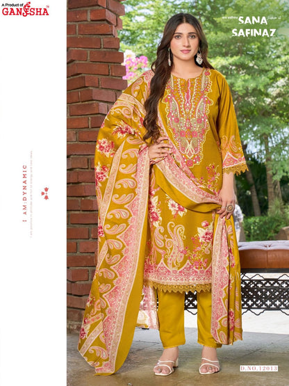 Sana Safinaz Vol 12 Ganesha Mix Cotton Karachi Salwar Suits Supplier India