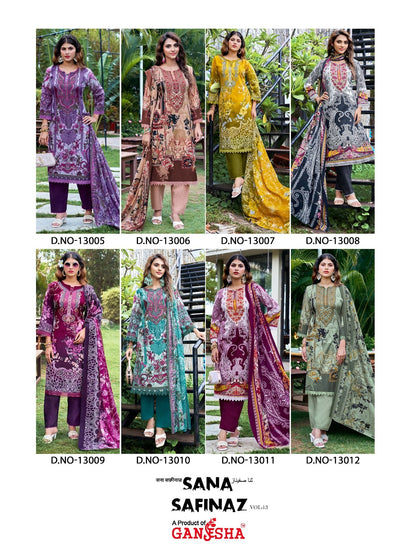 Sana Safinaz Vol 13 Ganesha Mix Cotton Karachi Salwar Suits Manufacturer India