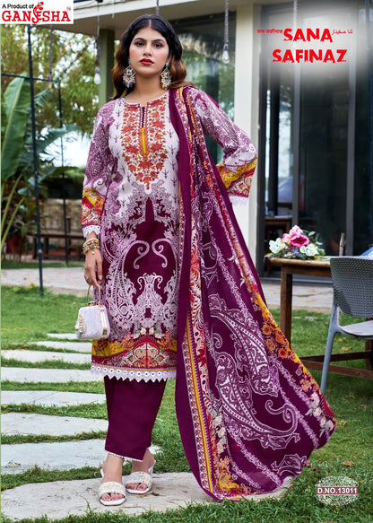 Sana Safinaz Vol 13 Ganesha Mix Cotton Karachi Salwar Suits Manufacturer India