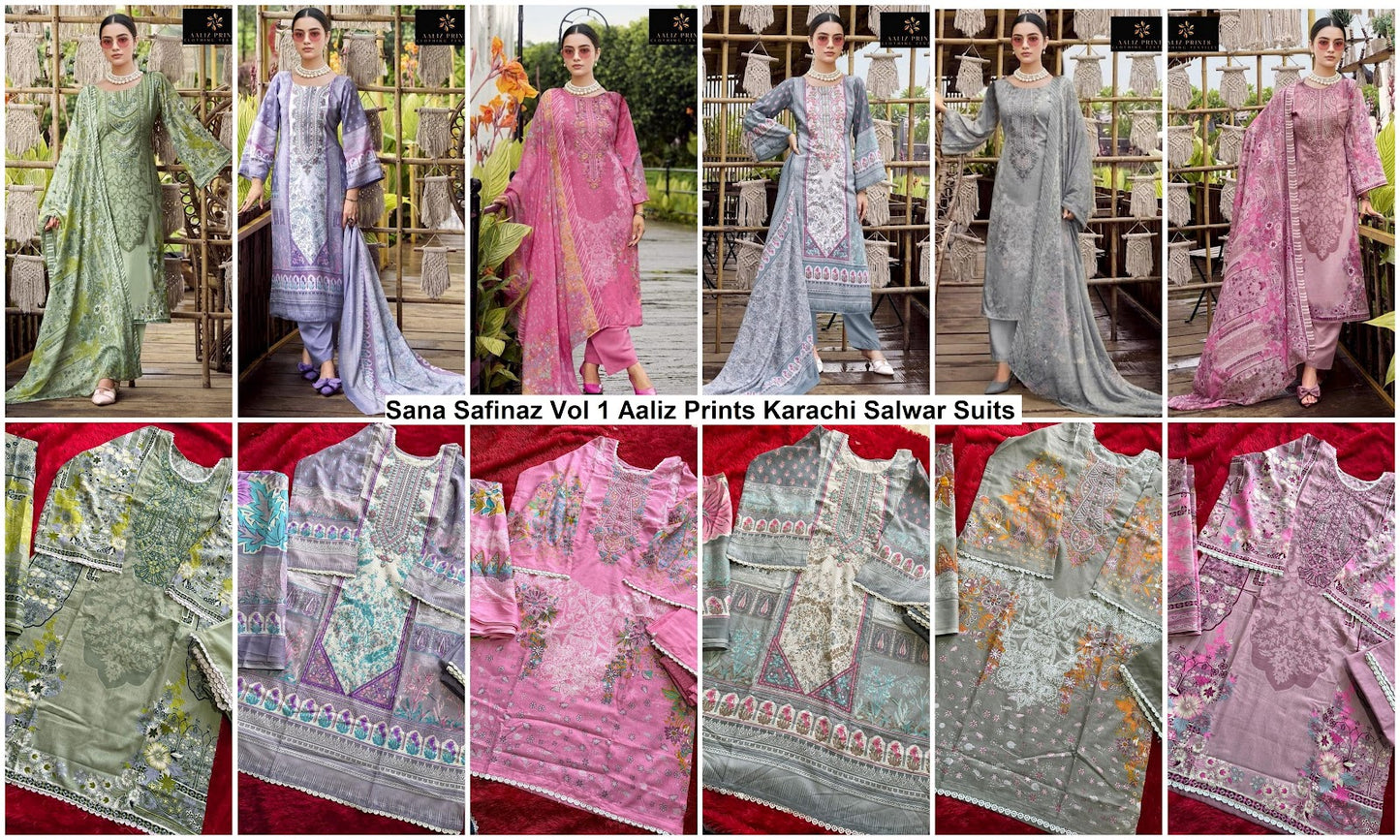 Sana Safinaz Vol 1 Aaliz Prints Mix Cotton Karachi Salwar Suits Manufacturer
