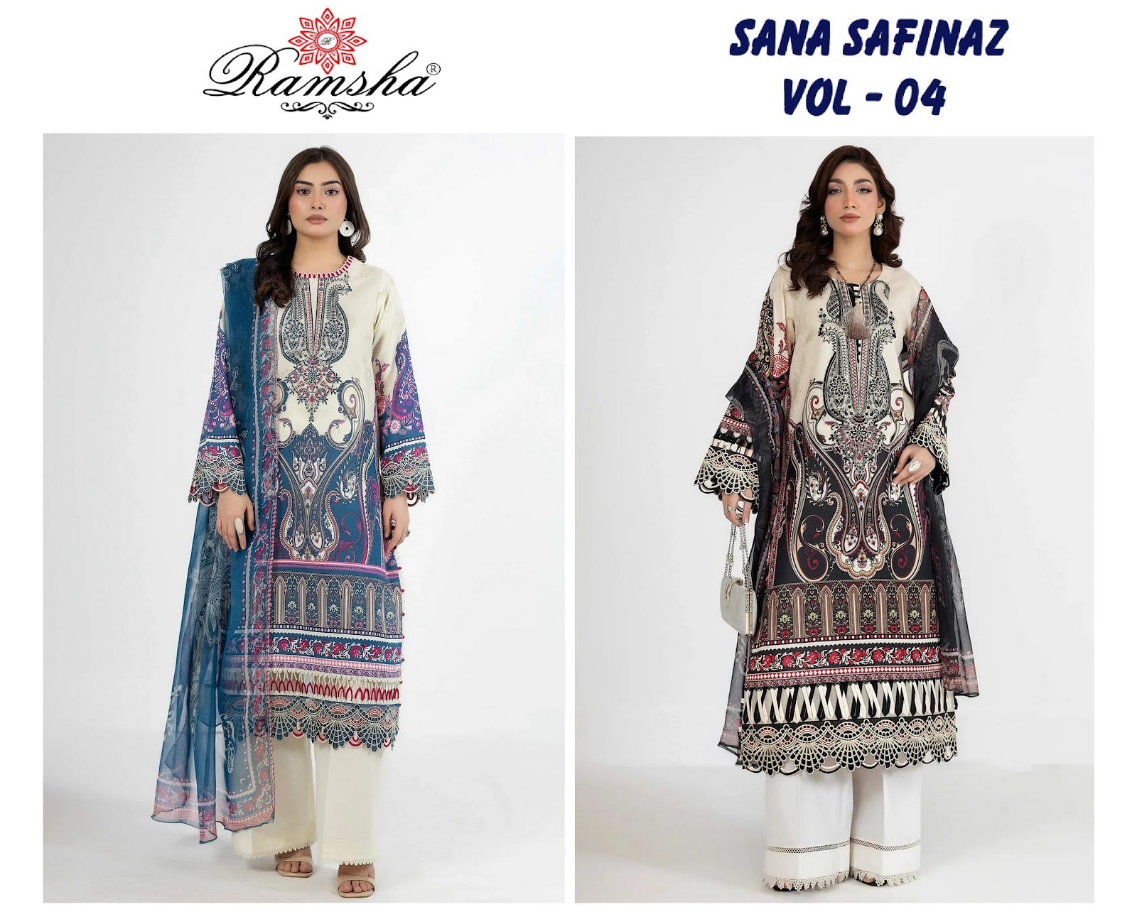 Sana Safinaz Vol 4 Ramsha Cambric Pakistani Readymade Suits Supplier Ahmedabad