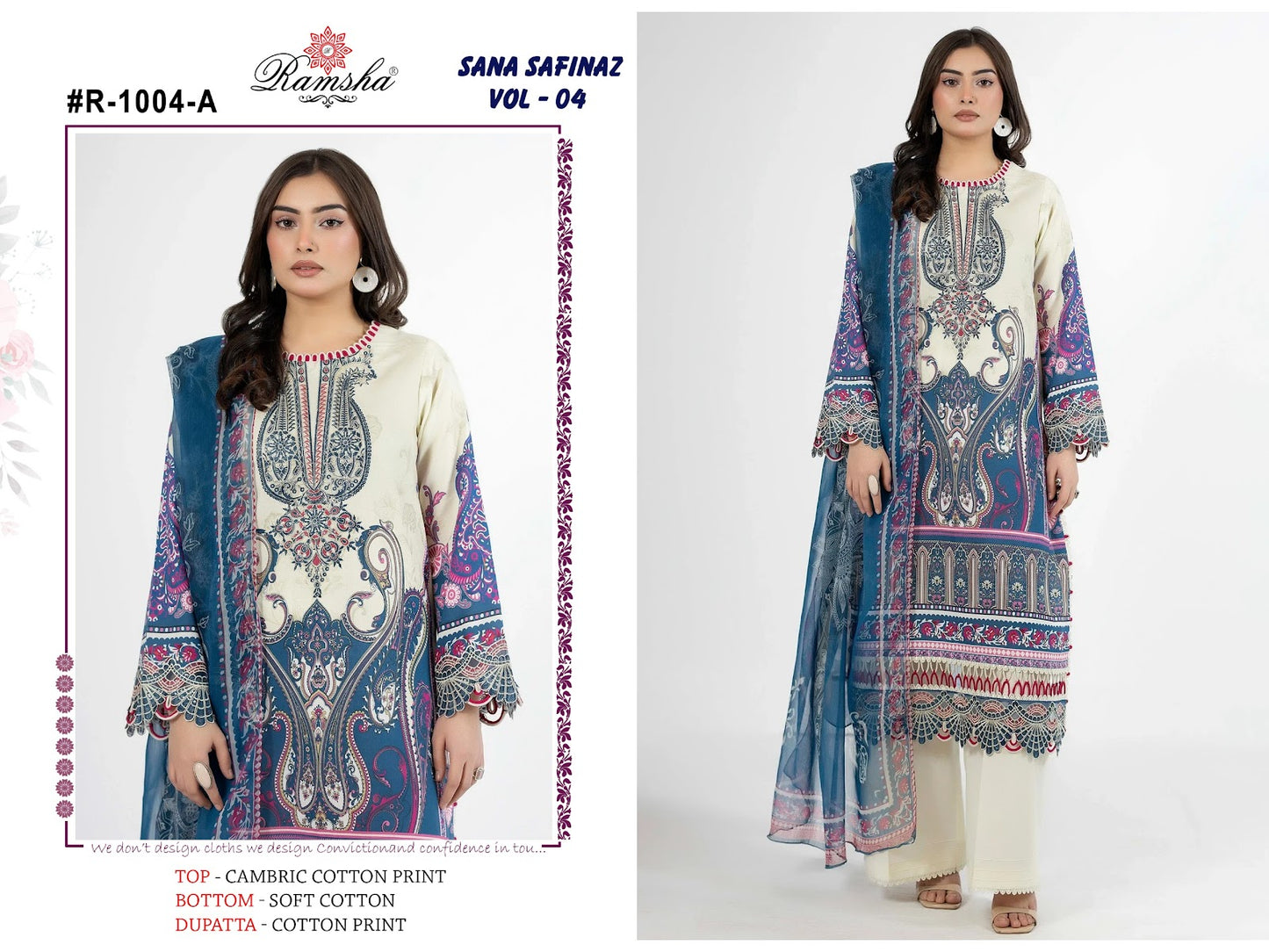 Sana Safinaz Vol 4 Ramsha Cambric Pakistani Readymade Suits Supplier Ahmedabad