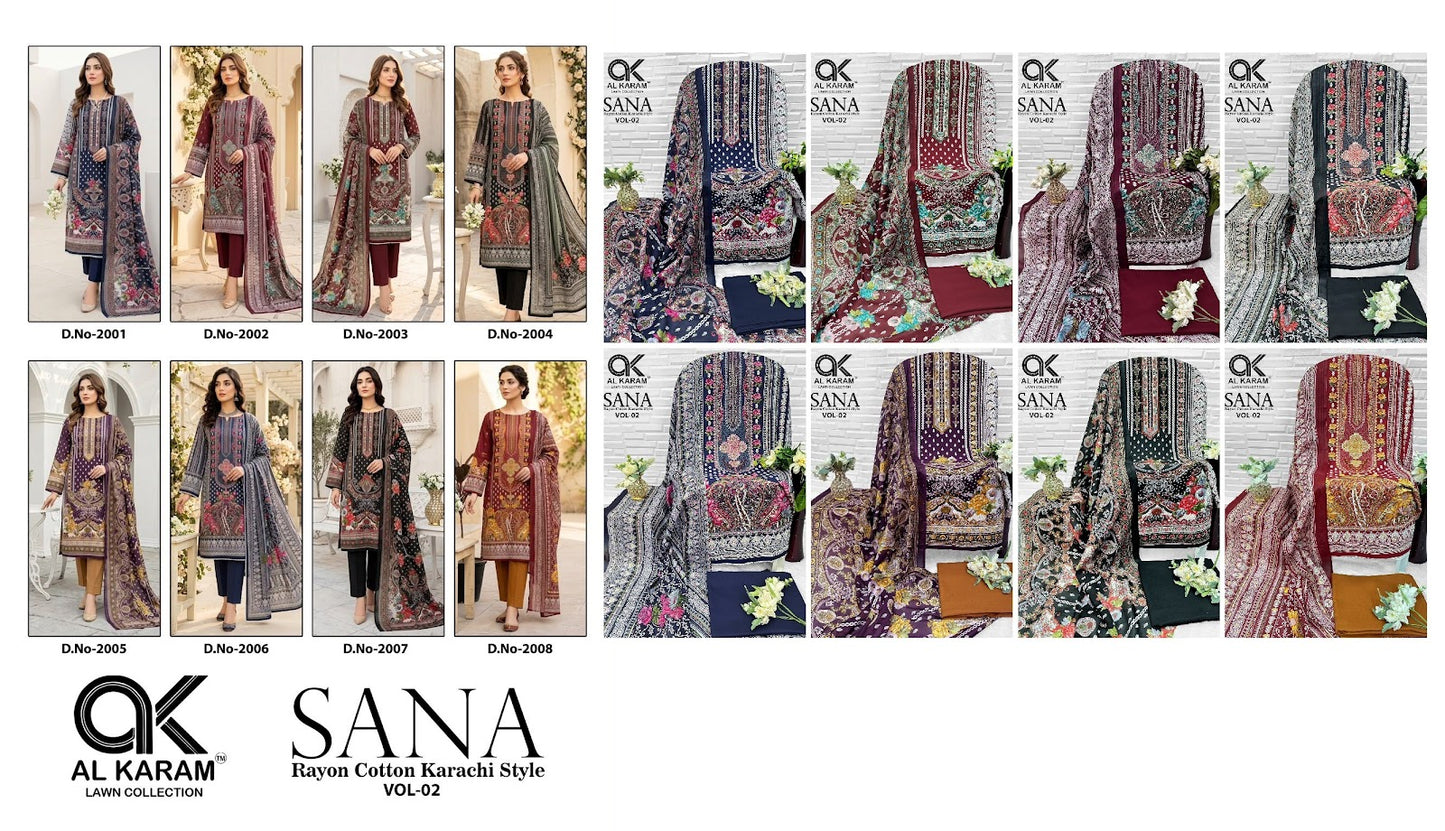 Sana Vol 2 Al Karam Reyon Karachi Salwar Suits Wholesaler Ahmedabad