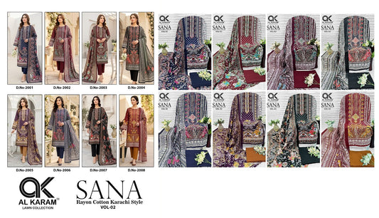 Sana Vol 2 Al Karam Reyon Karachi Salwar Suits Wholesaler Ahmedabad