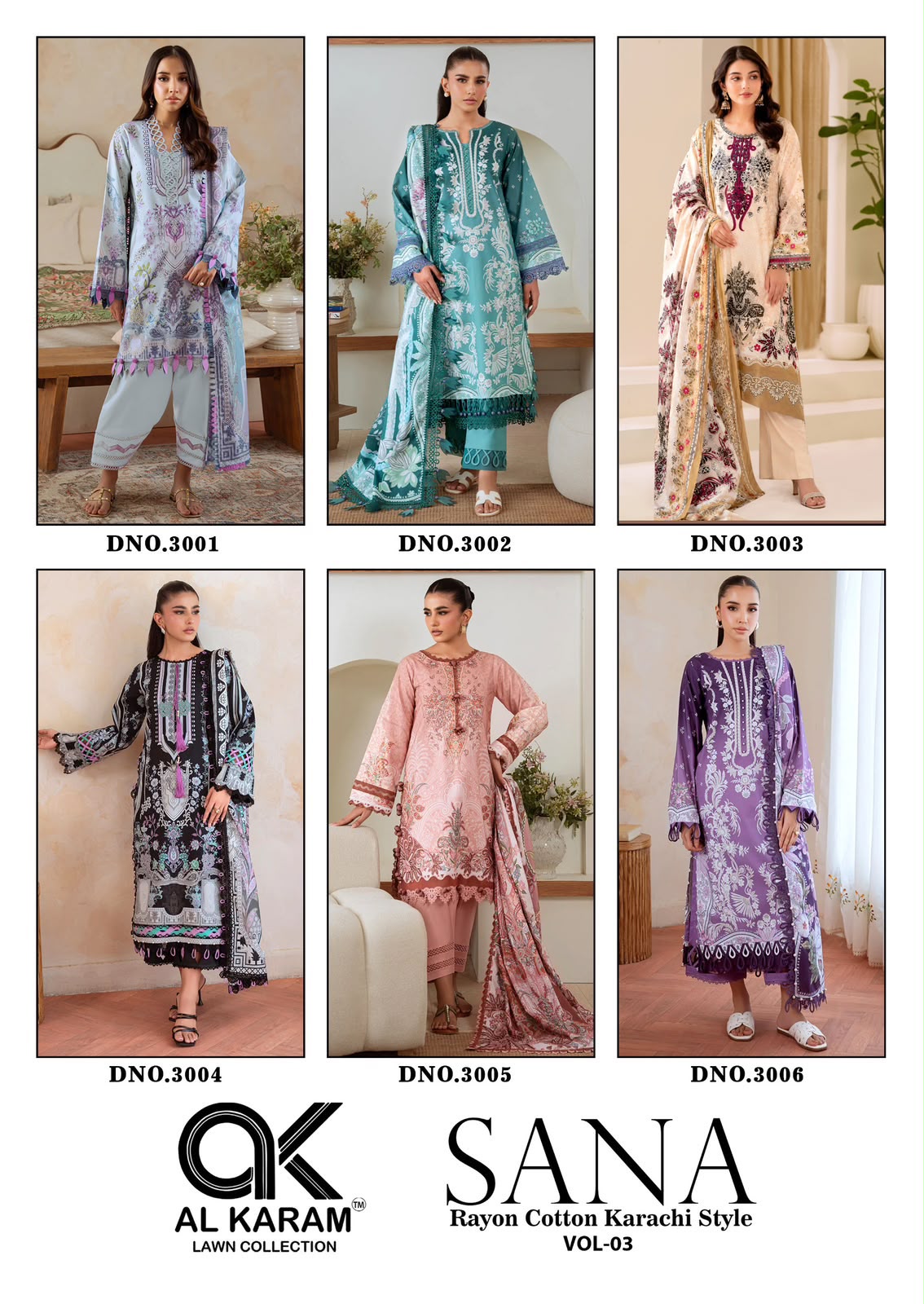 Sana Vol 3 Al Karam Reyon Karachi Salwar Suits Wholesaler