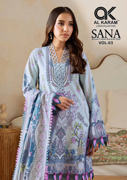 Sana Vol 3 Al Karam Reyon Karachi Salwar Suits Wholesaler