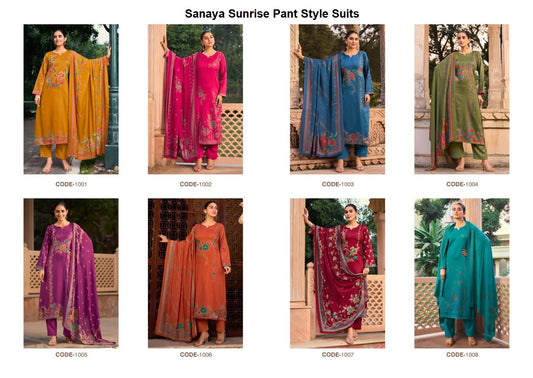 Sanaya Sunrise Jam Satin Pant Style Suits Wholesale