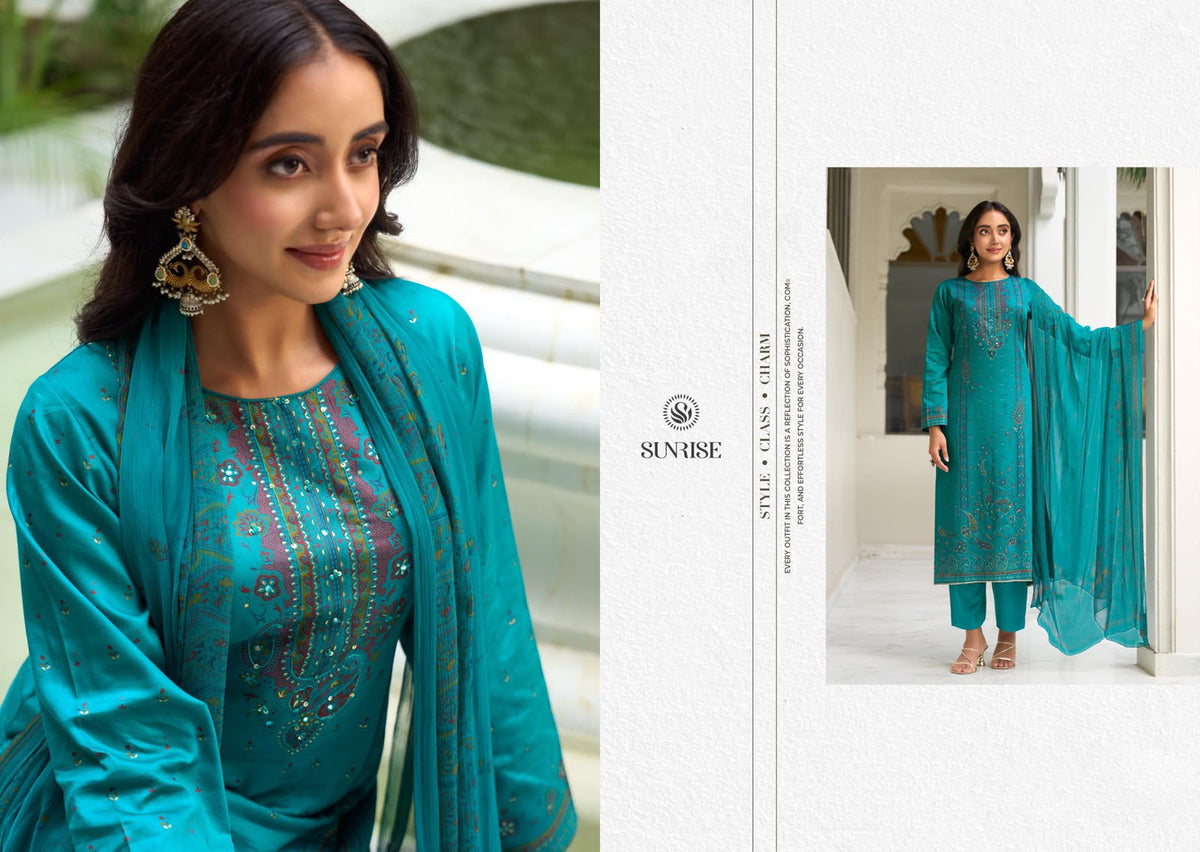 Sanaya Vol 3 Sunrise Jam Satin Pant Style Suits Wholesale Price