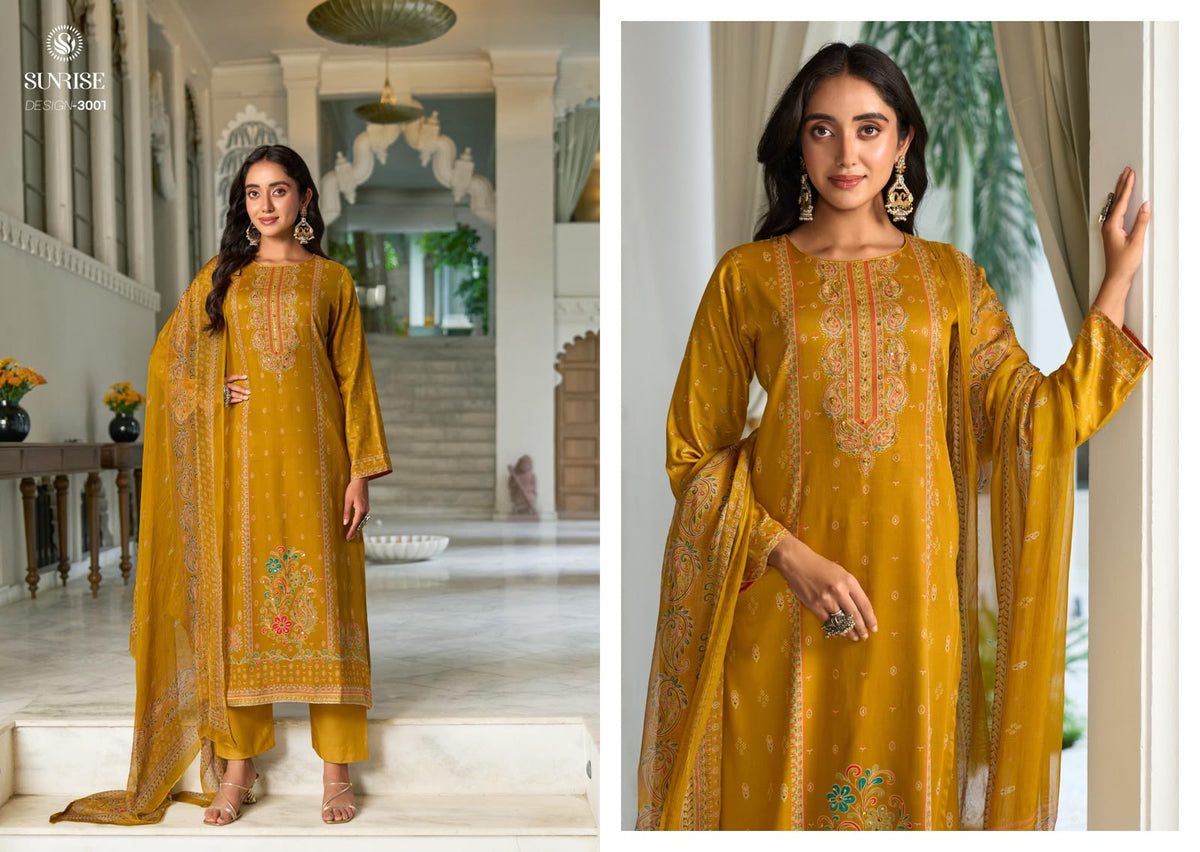 Sanaya Vol 3 Sunrise Jam Satin Pant Style Suits Wholesale Price