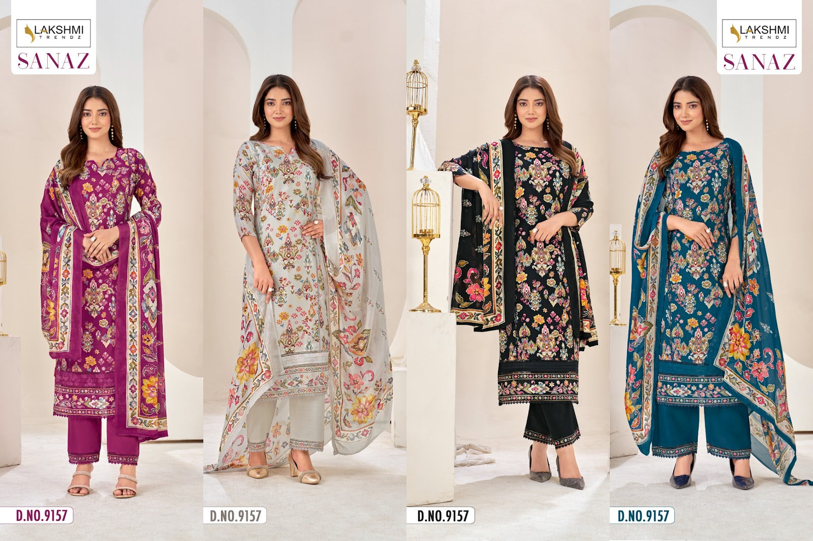 Sanaz 9157 Lakshmi Trendz Bemberg Muslin Pant Style Suits Manufacturer India