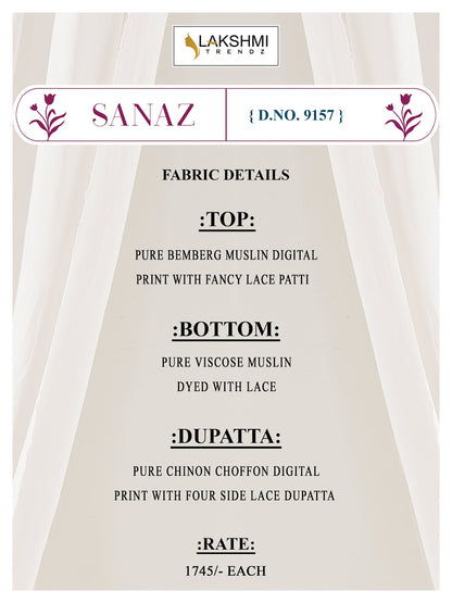 Sanaz 9157 Lakshmi Trendz Bemberg Muslin Pant Style Suits Manufacturer India