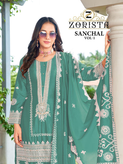 Sanchal Vol 1 Zorista Chinon Silk Pakistani Readymade Suits Exporter Gujarat