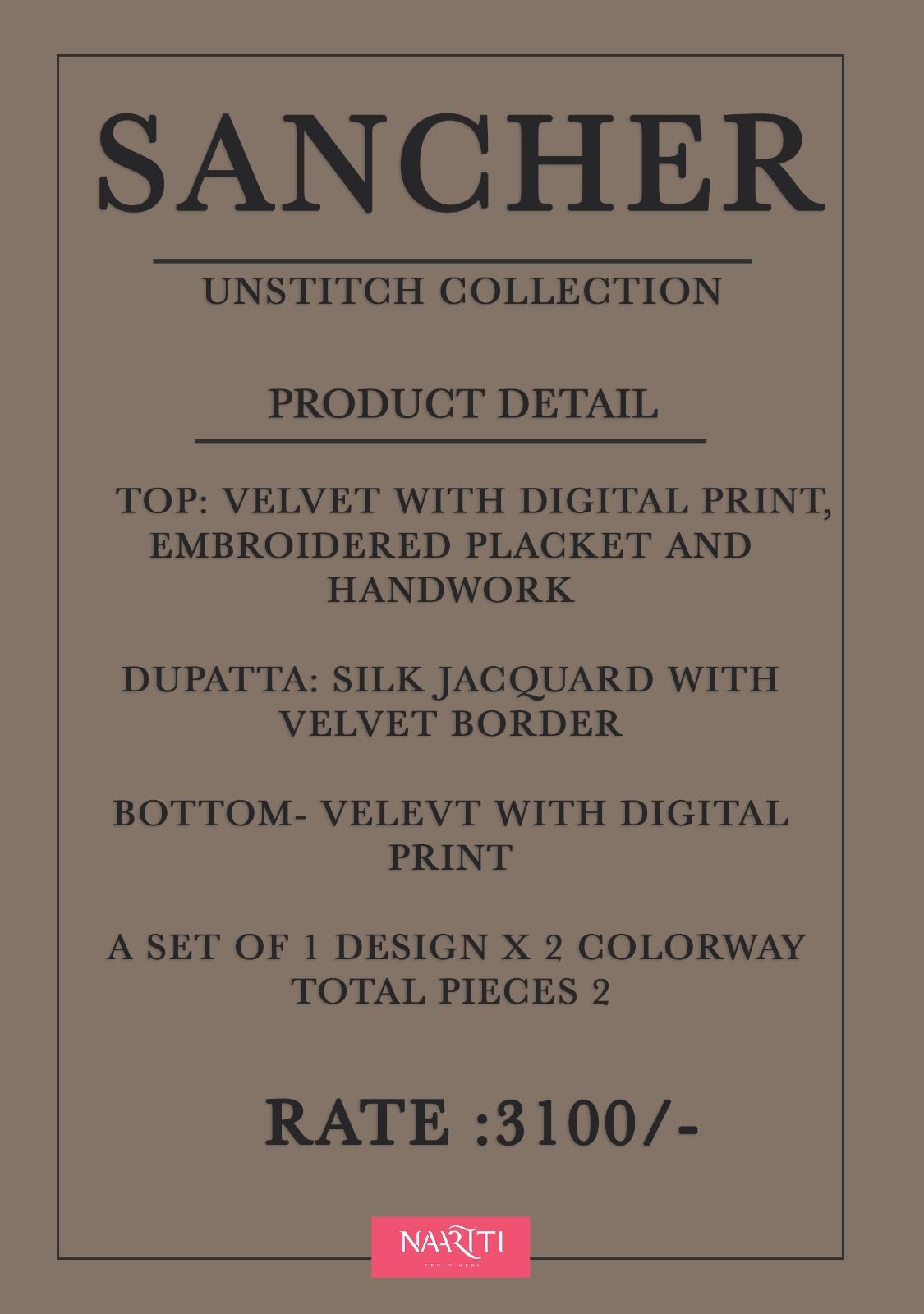 Sancher Naariti Velvet Suits Wholesale