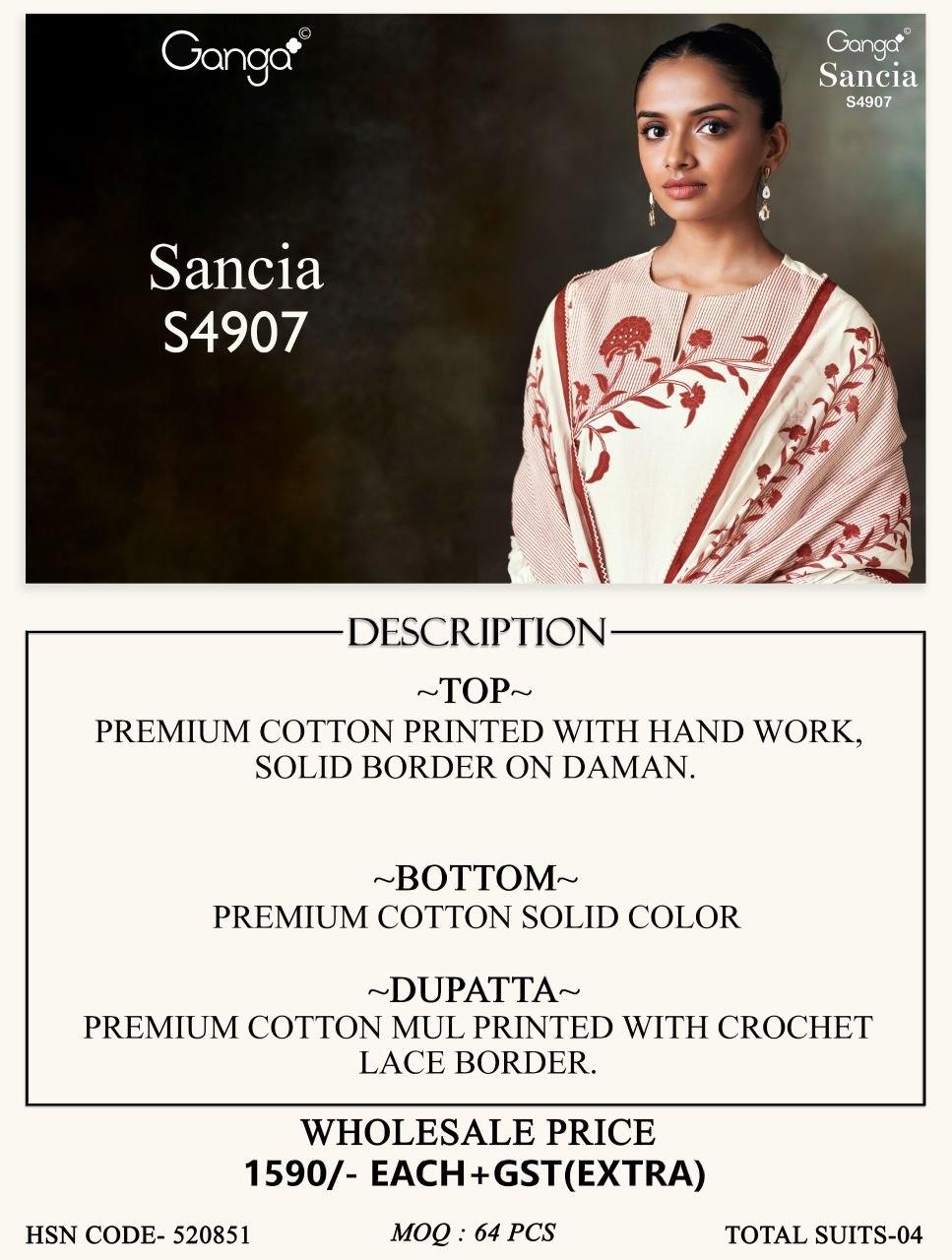 Sancia S4907 Ganga Cotton Pant Style Suits Wholesaler India
