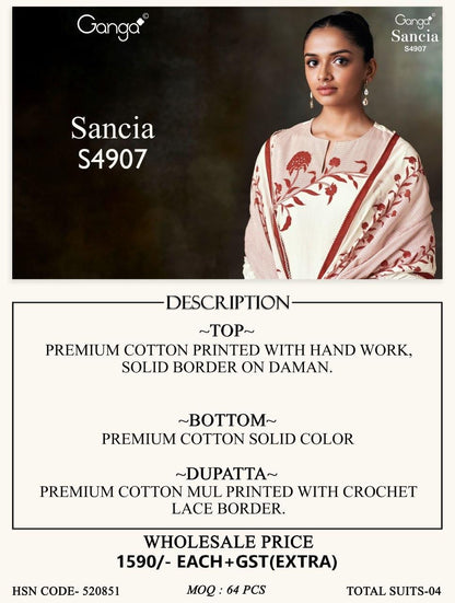Sancia S4907 Ganga Cotton Pant Style Suits Wholesaler India