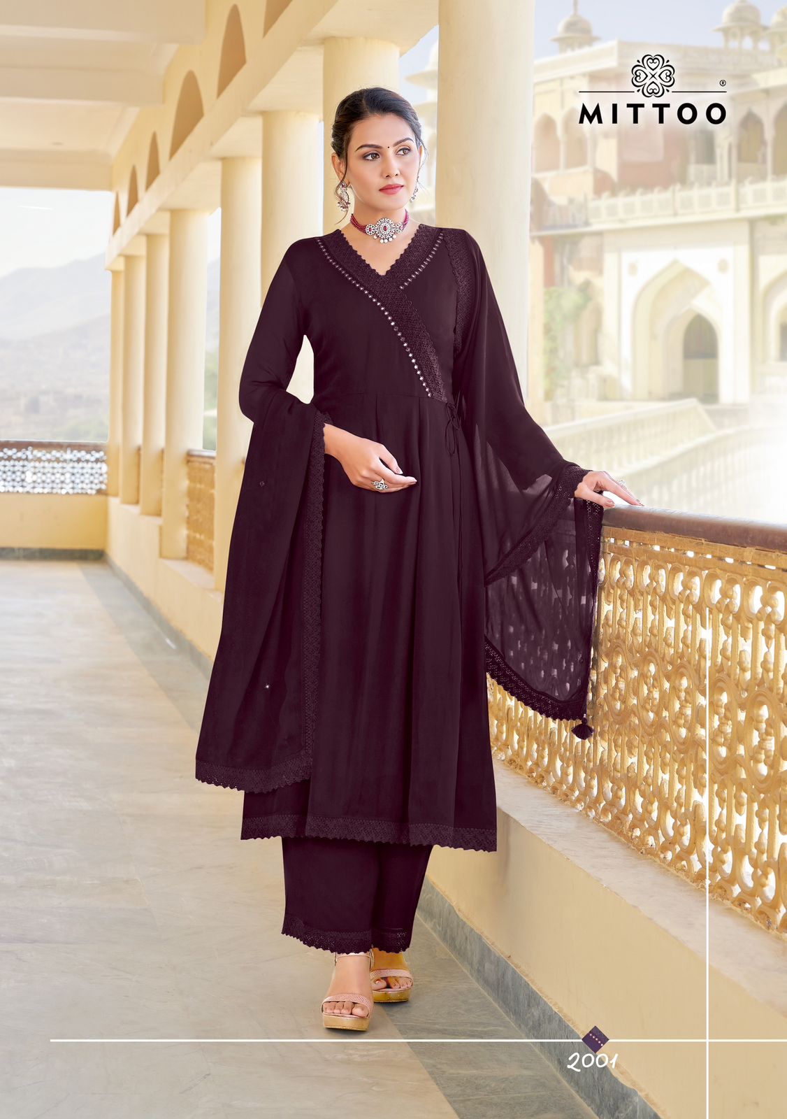 Sandalwood Mittoo Georgette Readymade Pant Style Suits Supplier Gujarat