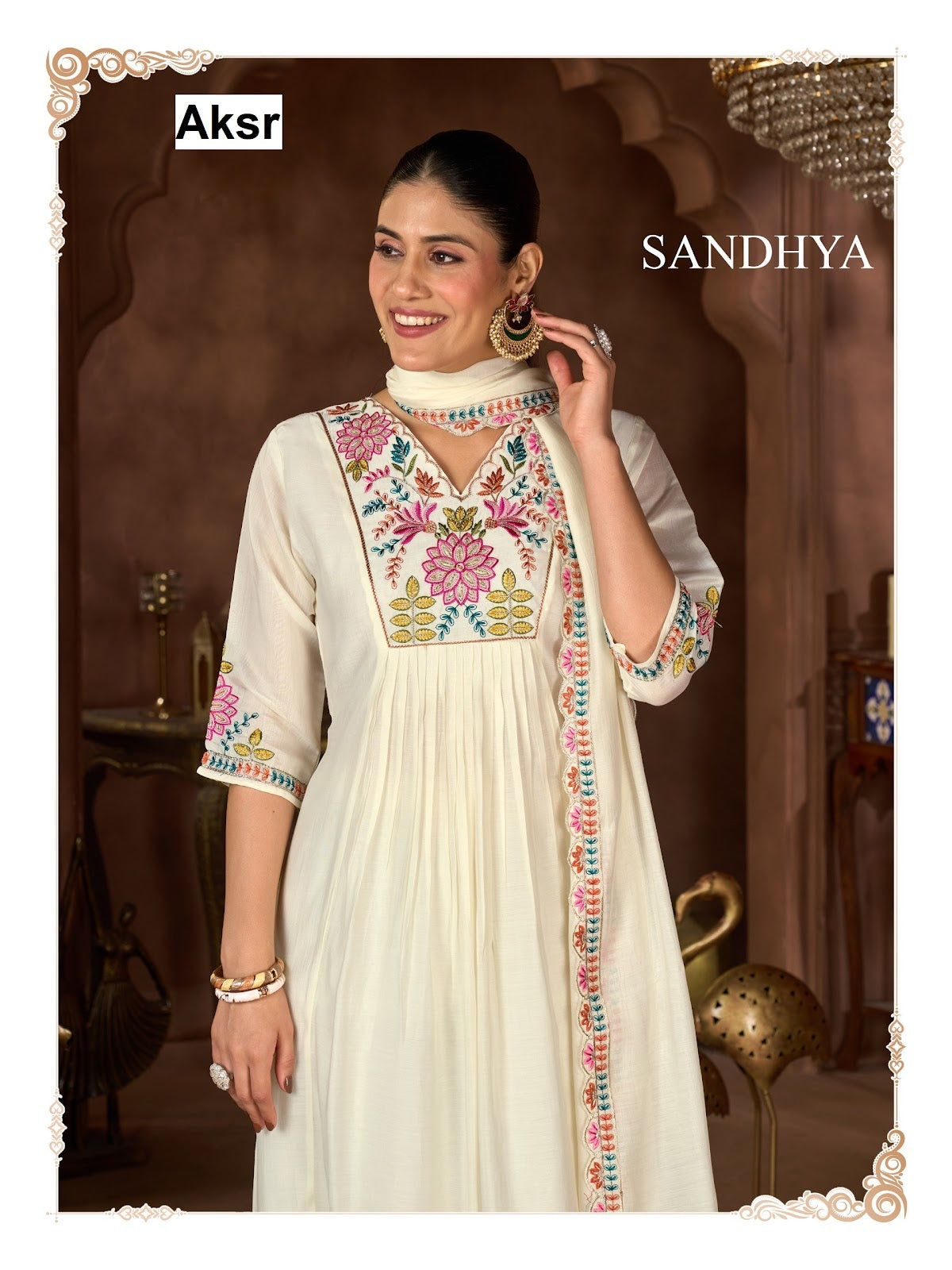 Sandhya Aksr Chanderi Readymade Anarkali Suits Supplier Gujarat