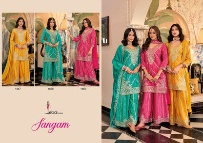 Sangam Eba Lifestyle Chinon Readymade Plazzo Style Suits Wholesaler Gujarat