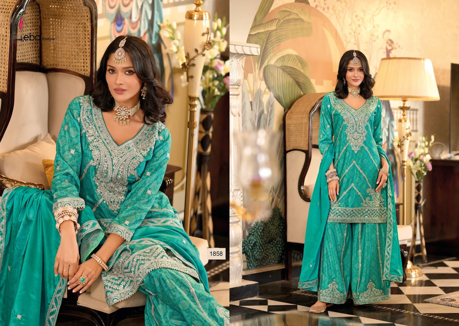 Sangam Eba Lifestyle Chinon Readymade Plazzo Style Suits Wholesaler Gujarat