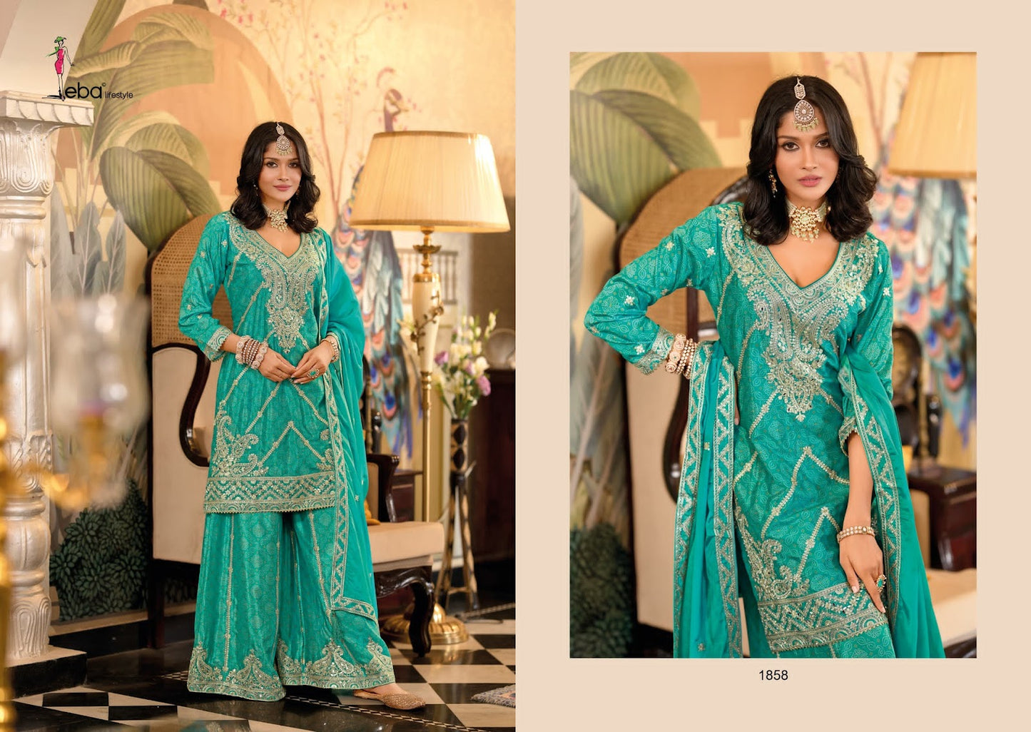 Sangam Eba Lifestyle Chinon Readymade Plazzo Style Suits Wholesaler Gujarat