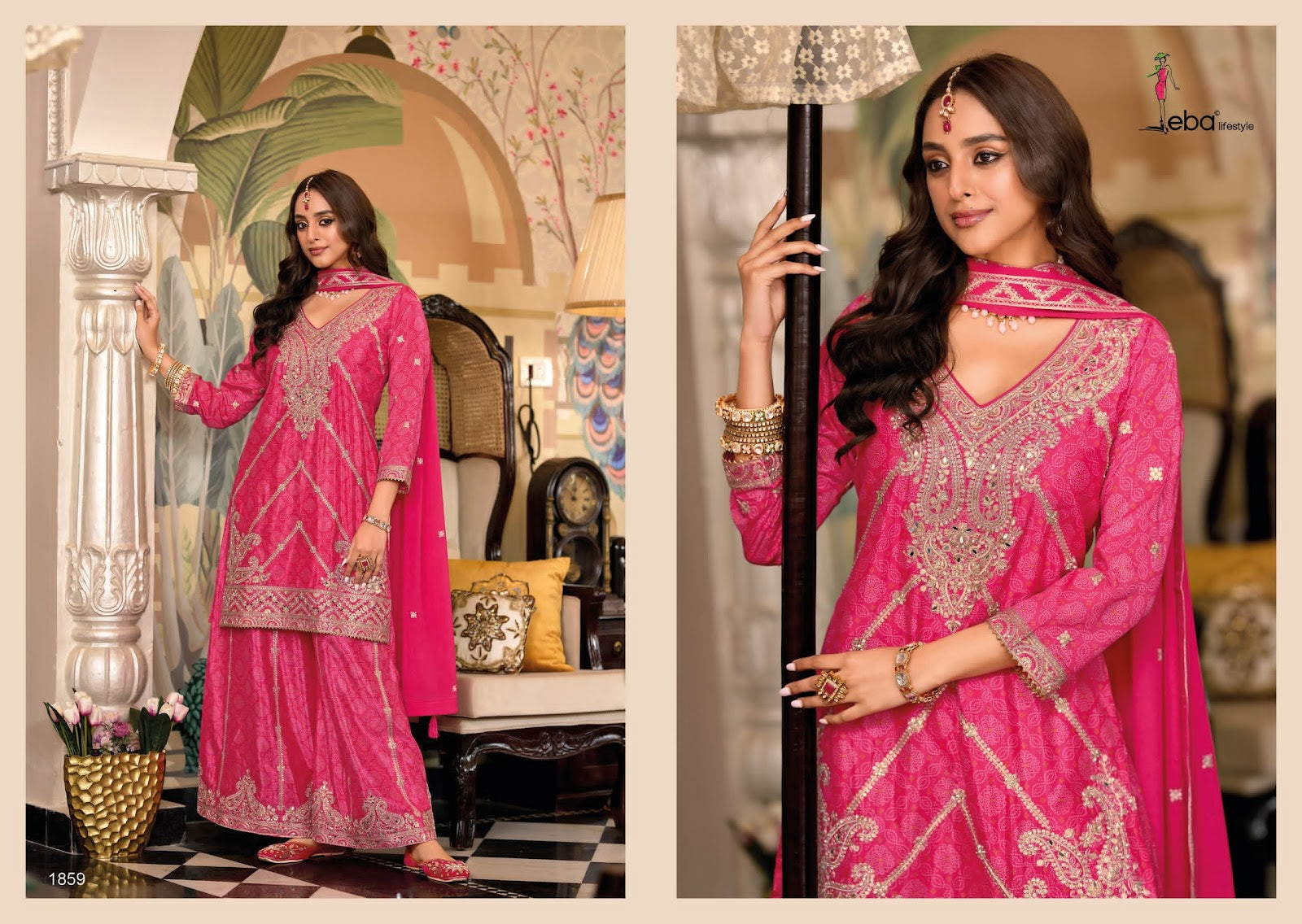 Sangam Eba Lifestyle Chinon Readymade Plazzo Style Suits Wholesaler Gujarat