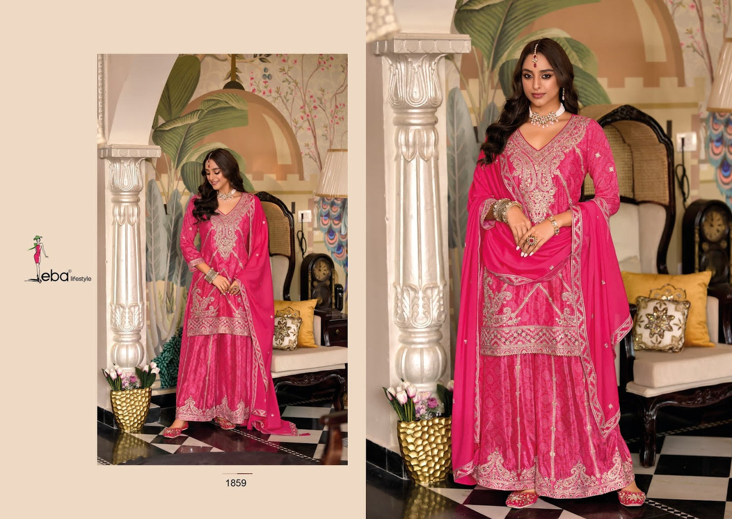 Sangam Eba Lifestyle Chinon Readymade Plazzo Style Suits Wholesaler Gujarat