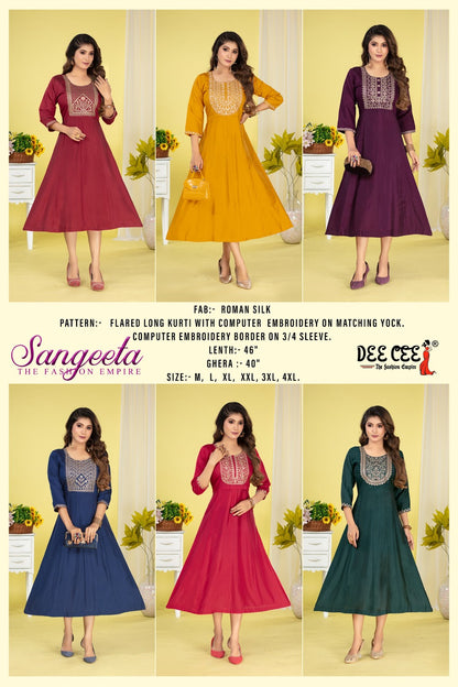 Sangeeta Deecee Roman Silk Anarkali Kurtis Wholesale Price