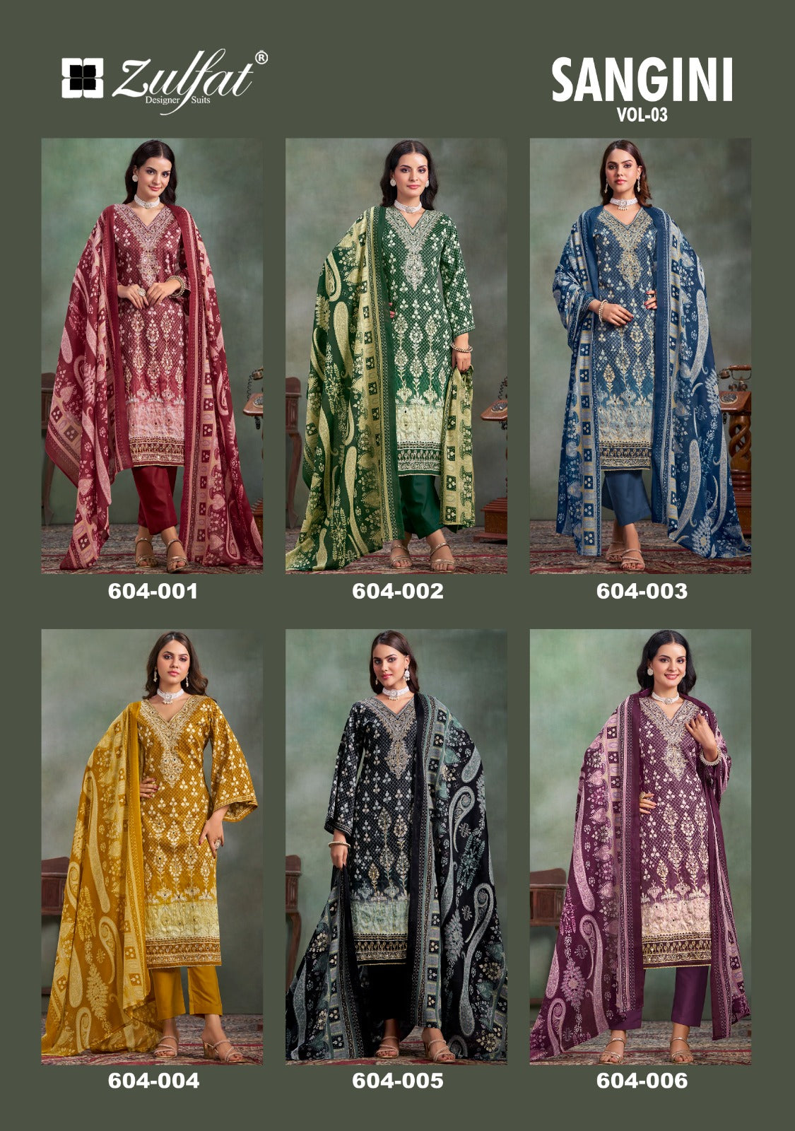 Sangini Vol 3 Zulfat Designer Jaam Cotton Karachi Salwar Suits Wholesaler India