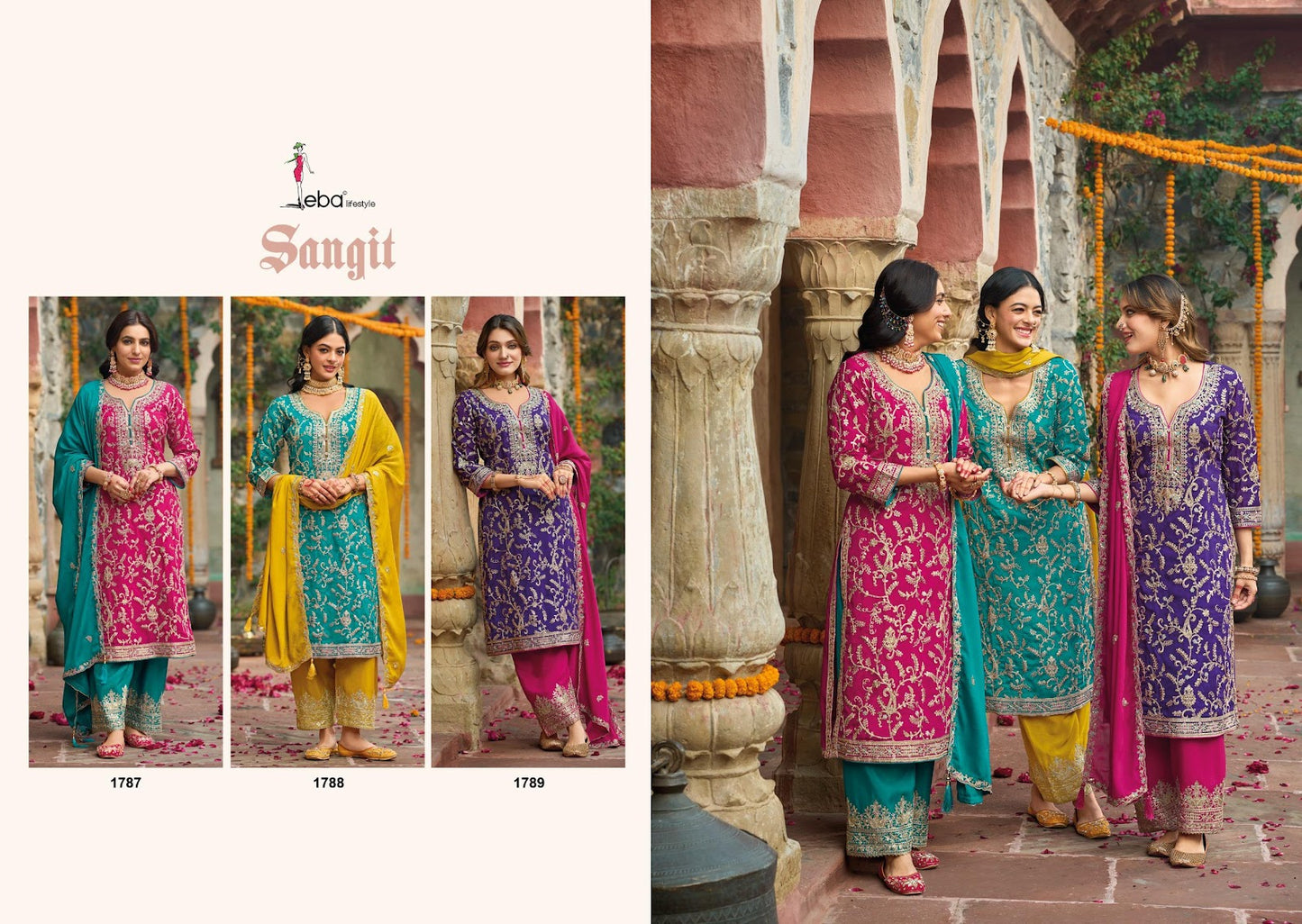 Sangit Eba Lifestyle Chinon Readymade Plazzo Style Suits Manufacturer India