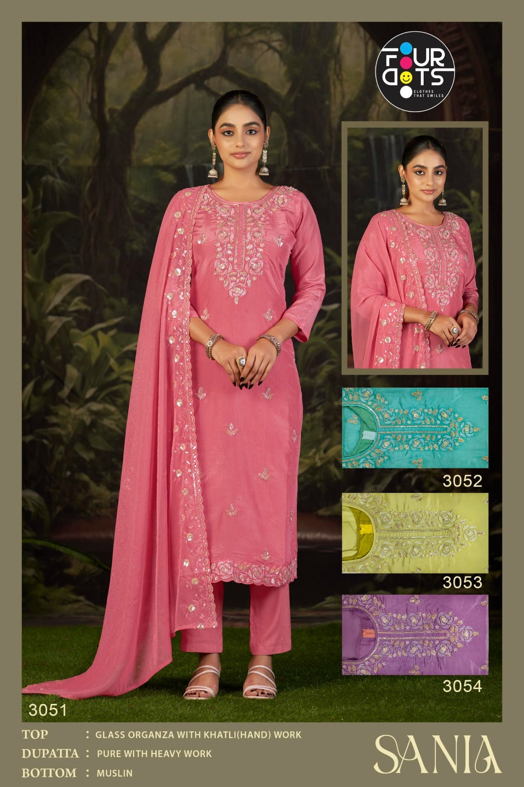 Sania Four Dots Organza Pant Style Suits Supplier India
