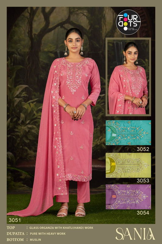 Sania Four Dots Organza Pant Style Suits Supplier India