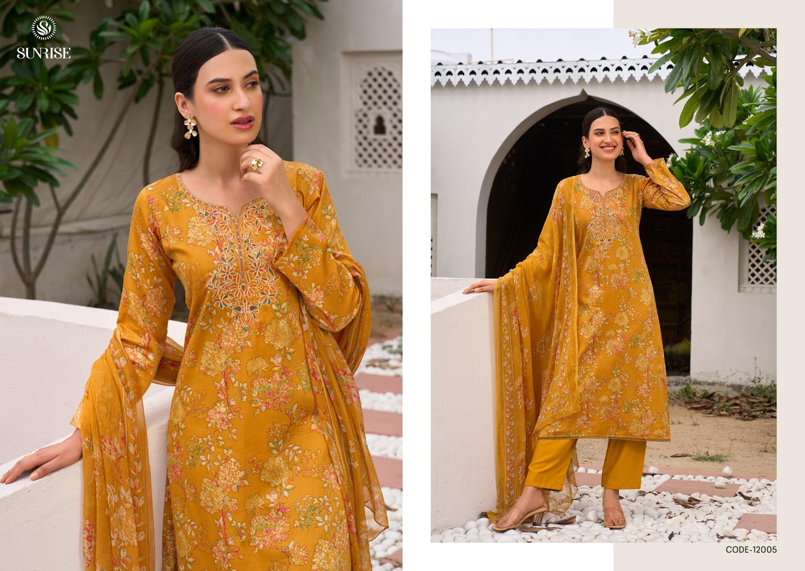 Sania Vol 12 Sunrise Jam Satin Pant Style Suits Supplier Gujarat