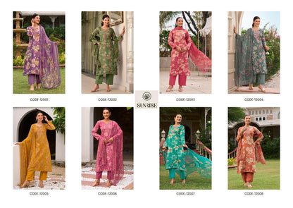 Sania Vol 12 Sunrise Jam Satin Pant Style Suits Supplier Gujarat