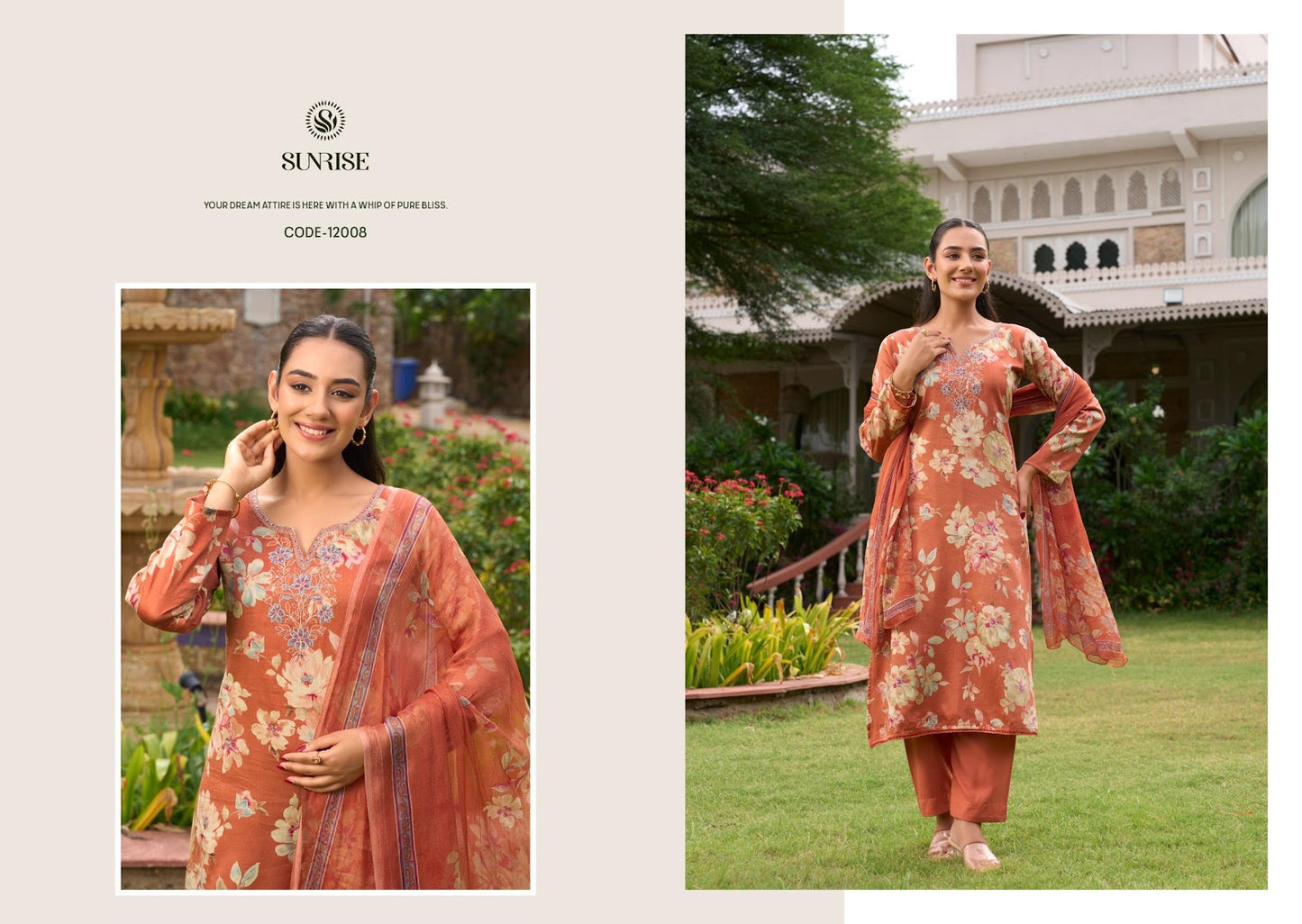Sania Vol 12 Sunrise Jam Satin Pant Style Suits Supplier Gujarat