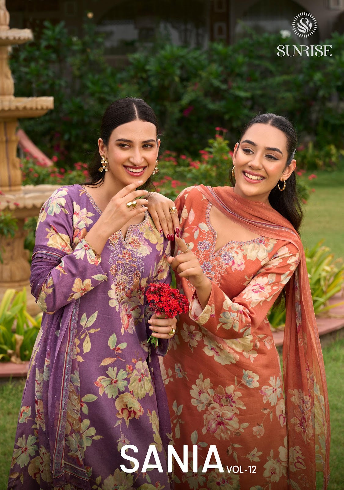 Sania Vol 12 Sunrise Jam Satin Pant Style Suits Supplier Gujarat