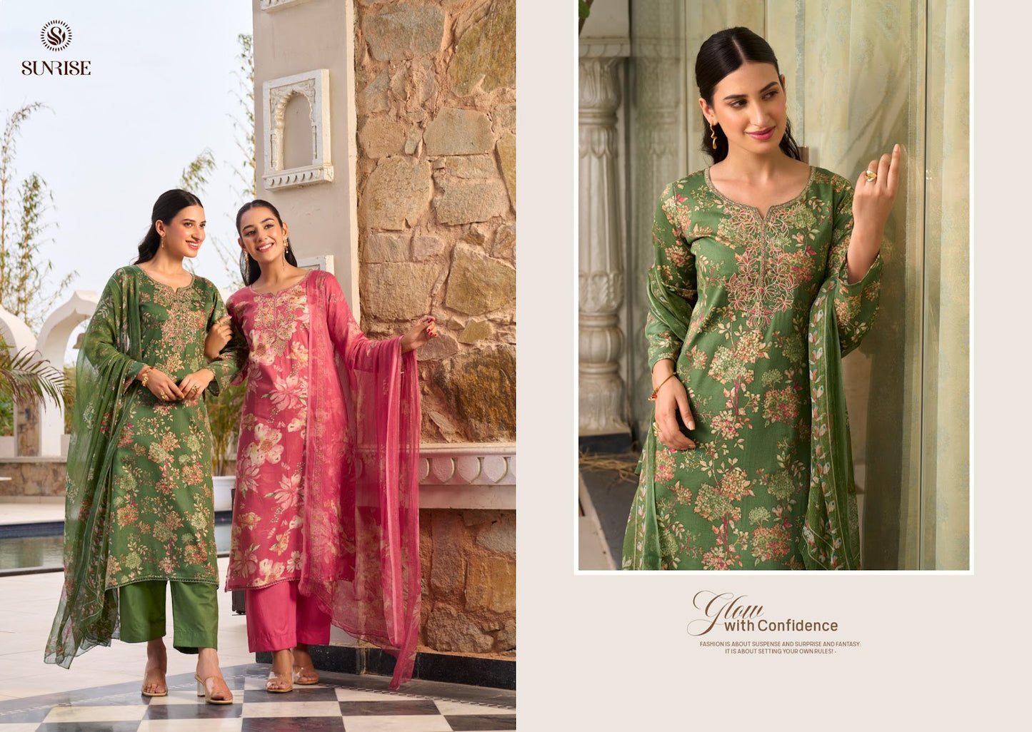 Sania Vol 12 Sunrise Jam Satin Pant Style Suits Supplier Gujarat