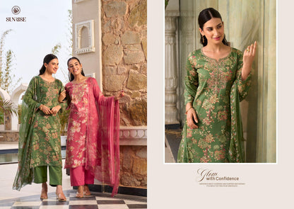 Sania Vol 12 Sunrise Jam Satin Pant Style Suits Supplier Gujarat