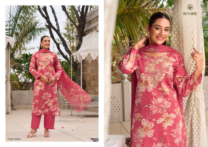 Sania Vol 12 Sunrise Jam Satin Pant Style Suits Supplier Gujarat