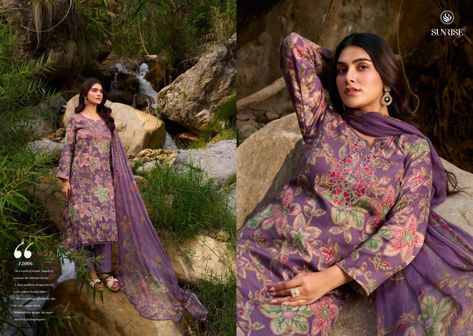 Sania Vol 13 Sunrise Jam Satin Pant Style Suits Supplier