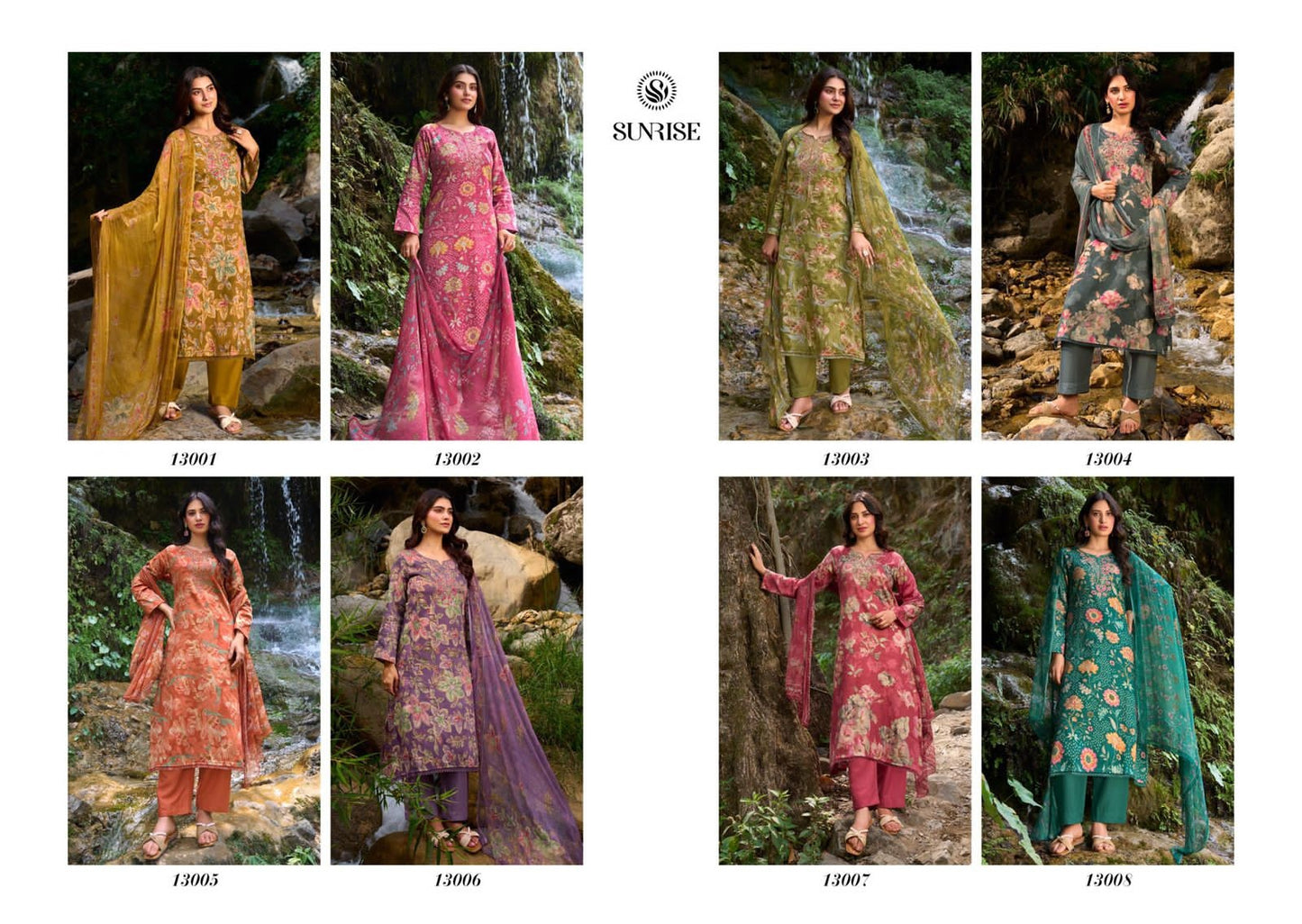 Sania Vol 13 Sunrise Jam Satin Pant Style Suits Supplier