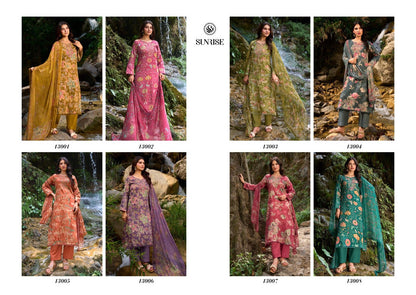 Sania Vol 13 Sunrise Jam Satin Pant Style Suits Supplier