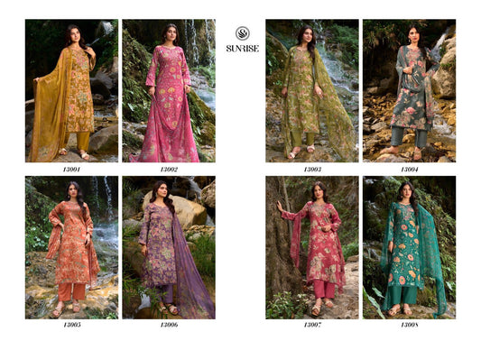 Sania Vol 13 Sunrise Jam Satin Pant Style Suits Supplier