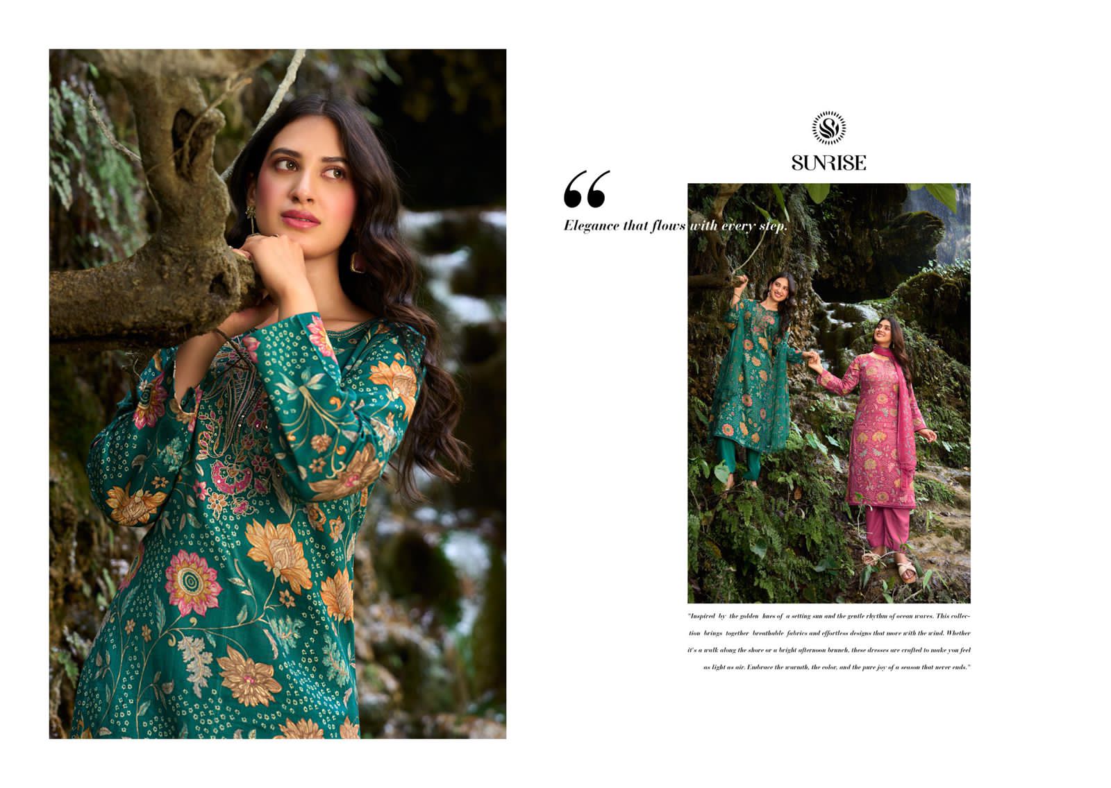Sania Vol 13 Sunrise Jam Satin Pant Style Suits Supplier