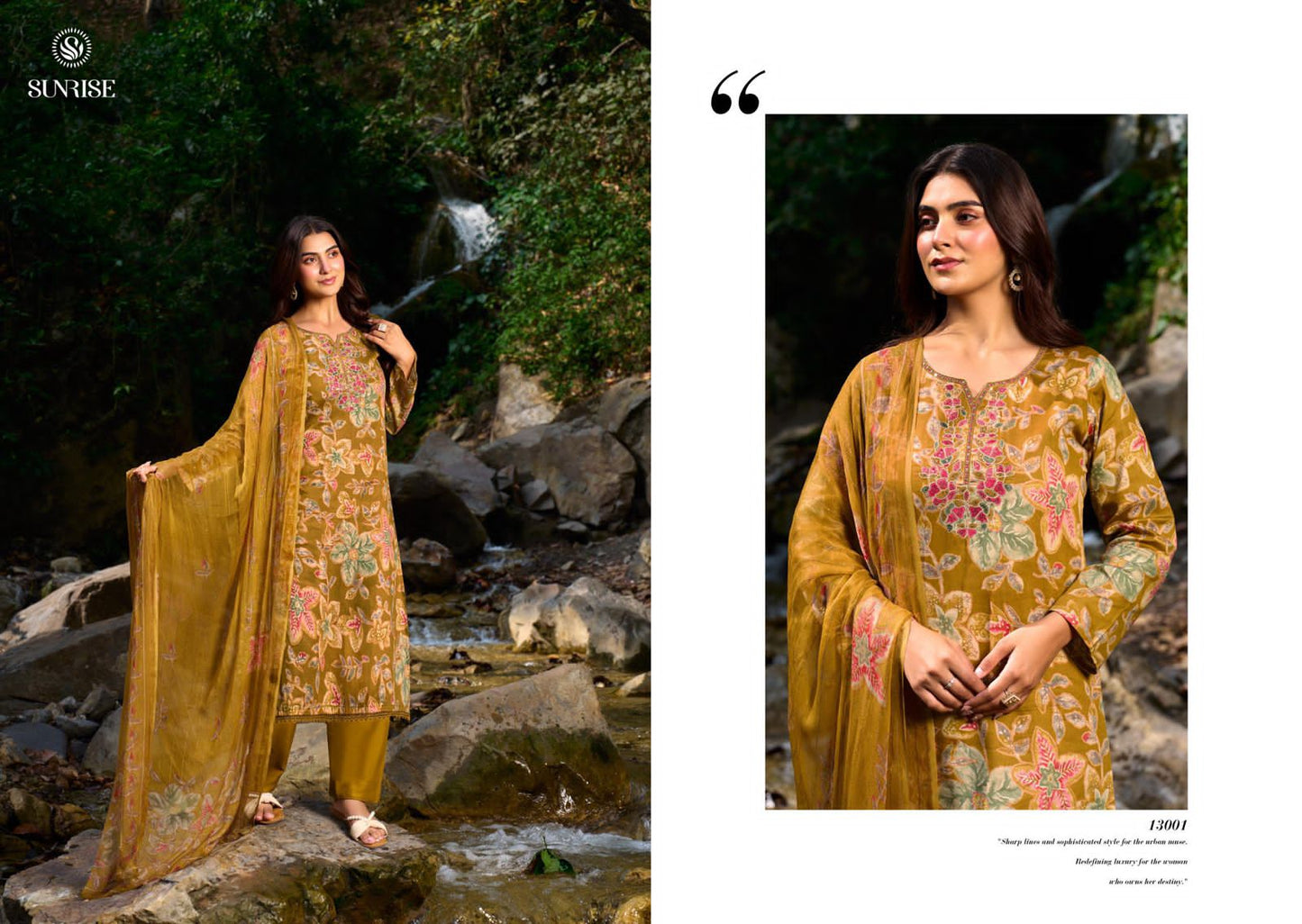 Sania Vol 13 Sunrise Jam Satin Pant Style Suits Supplier